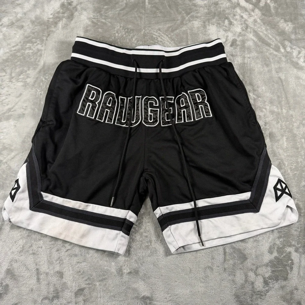 Rawgear Mens Mesh Basketball Shorts Black White Striped Gym Athletic XL